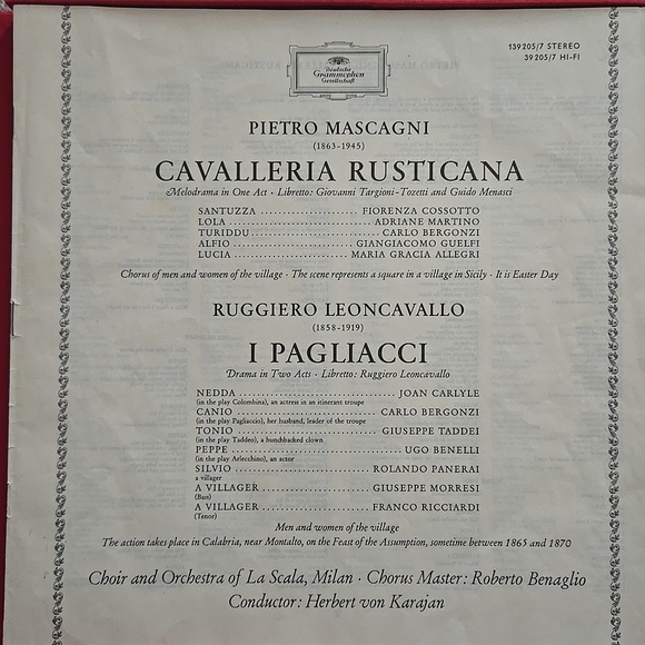 Karajan MASCAGNI Cavalleria Rusticana LEONCAVALLO I Pagliacci - DGG 3LP 1966 - Picture 3 of 12